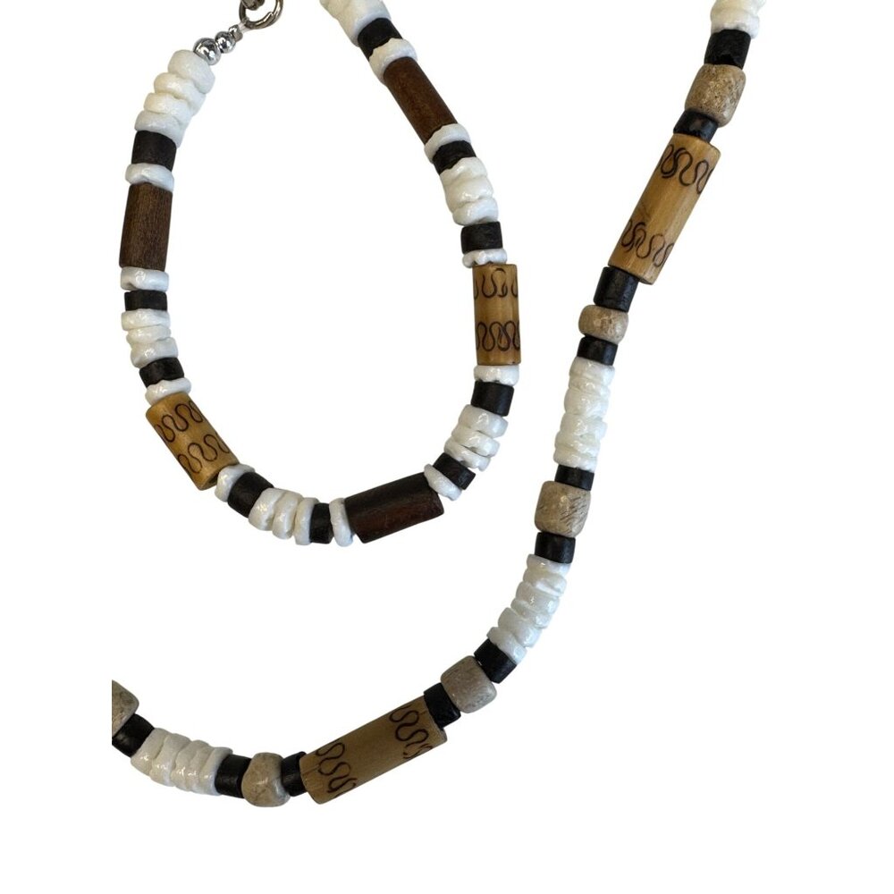 Vintage Southwestern Heishi Puka Shell Disc Necklace 18" Bracelet 8" Set - Picture 7 of 7